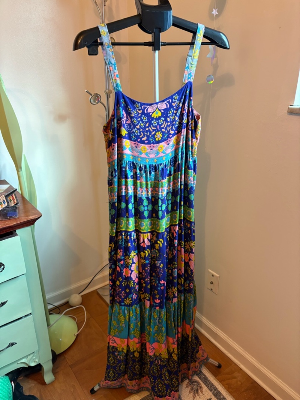 NATURAL LIFE Patricia Maxi Dress Navy Turquoise Border M Medium